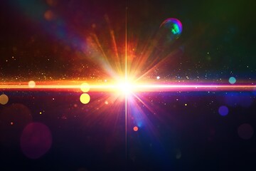 Aufkleber - A radiant light explosion with colorful flecks illuminating the dark space creating a mesmerizing abstract scene : Generative AI