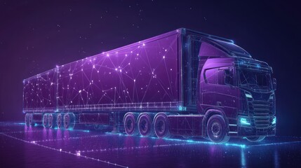 Poster - Futuristic semi-truck with digital network.