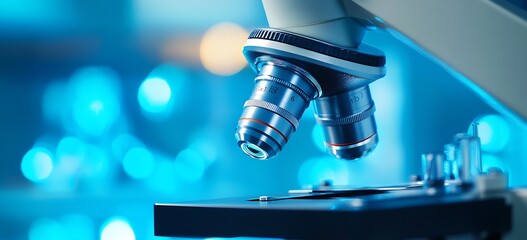 Leinwandbilder - Detailed view of a modern microscope showcasing advanced optics in a laboratory environment : Generative AI