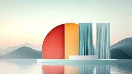 Poster - Minimalist geometric shapes on a serene island