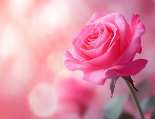 Poster - Elegant blooming pink rose flower captured beautifully in soft focus for a romantic and enchanting feel : Generative AI