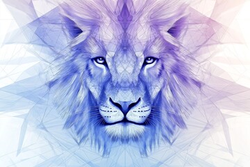 Poster - Abstract digital lion portrait with glowing blue eyes in a futuristic polygonal style, symbolizing power, leadership, strength, and visionary intelligence, Generative AI