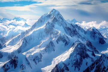 Poster - Breathtaking Snow-Capped Mountain Peak Surrounded by Dramatic Clouds and Blue Skies : Generative AI