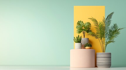 Poster - Minimalist plant display with pastel colors