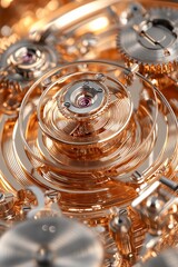 Aufkleber - Close-up of an intricate watch mechanism featuring spiral balance spring, gears, and metallic precision in high-end horology and timepiece engineering

, Generative AI