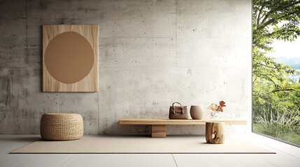 Poster - Minimalist zen-style room with wooden elements, natural light, and a tranquil atmosphere