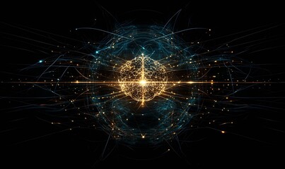 Fototapete - Stunning Abstract Design of a Bright Energy Sphere Surrounded by Dynamic Light Effects : Generative AI