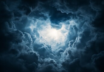 Poster - Bright Light Emerging from Thick Dark Clouds in a Captivating Sky Scene : Generative AI
