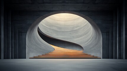 Poster - Modern concrete interior with spiral staircase