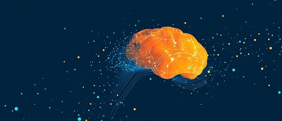 Aufkleber - A Brightly Colored Brain with Digital Connections Representing Advanced Technology and Neural Networks on a Blue Background : Generative AI