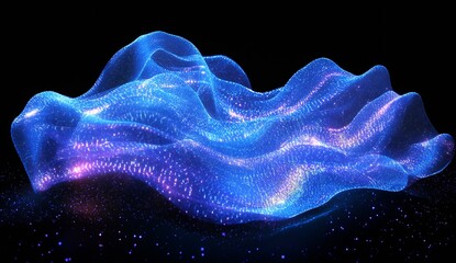Fototapete - Dynamic digital creation displaying flowing blue waves with a glittering effect resembling liquid light : Generative AI