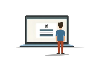 Person Logging Into a Computer Secure Form with Padlock Icon