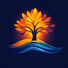 Poster - Stylized Glowing Tree on Colorful Land Art Illustration Design