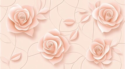 Canvas Print - Delicate Peach Roses Floral Pattern