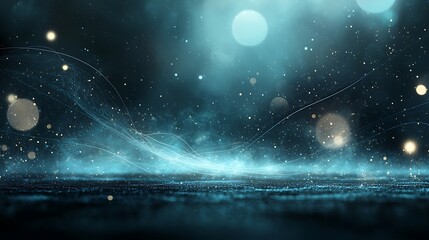 Poster - Mystical, ethereal, blue-lit space with glowing particles and soft light