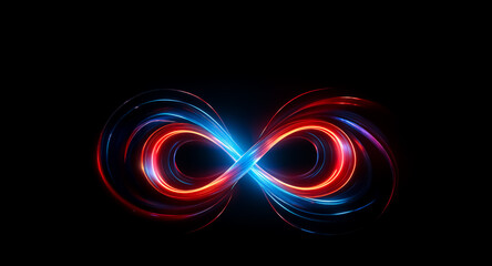 Aufkleber - An infinity symbol formed from vibrant red and blue light streams, creating a sense of motion and endless flow against a stark black backdrop.