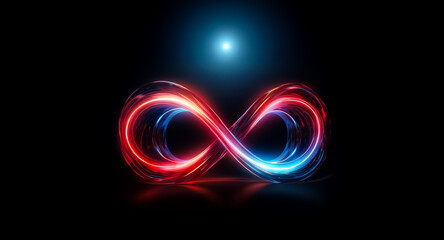 Poster - vibrant red and blue light trails form an infinity symbol against a stark black backdrop. a bright b