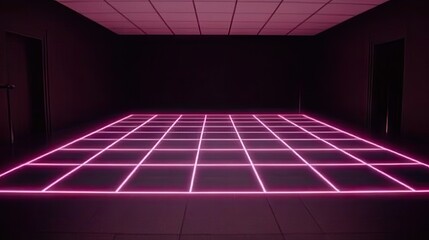 Poster - empty pink neon grid room