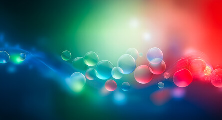 Poster - Colorful bubbles float across a vibrant gradient background of blue, green, and red, creating an abstract and dynamic visual.
