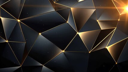 Poster - Geometric, dark,  polygonal background with golden lines and light effects