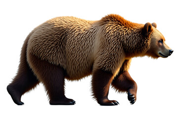 brown bear profile walking isolated on transparent background. photorealistic side-view of a strong,