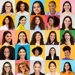 Poster - A vibrant collage featuring a group of diverse individuals, each smiling brightly. The set reflects positivity and unity, representation in a joyful atmosphere.