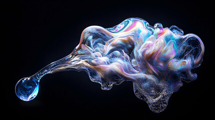 Poster - Abstract Colorful Liquid Flow with Light Particles Against a Dark Background Reflecting Motion