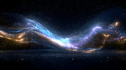 Poster - Abstract Cosmic Light Waves with Colorful Sparkles in a Mystical Night Sky
