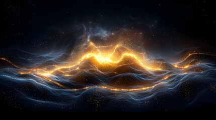 Poster - Abstract Digital Waves of Light and Particles Creating a Cosmic Energy Landscape
