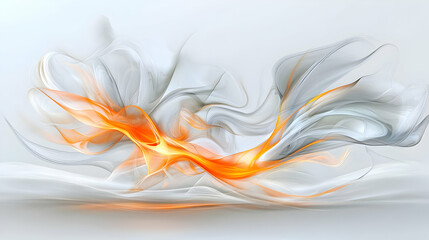 Poster - Abstract Fluid Motion Design with Soft Curves and Vibrant Orange Elements on White Background