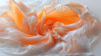 Poster - Abstract Fluid Swirl of Orange and White Oil Paint Creating Textured Artistic Design