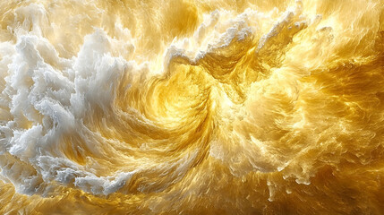 Poster - Abstract Swirling Energy of Gold and White Fluid Motion in a Dynamic Wave Formation