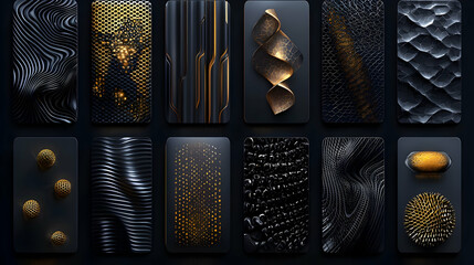 Aufkleber - Collection of Abstract Patterns and Textures in Black and Gold Featuring Geometric Designs and Shapes