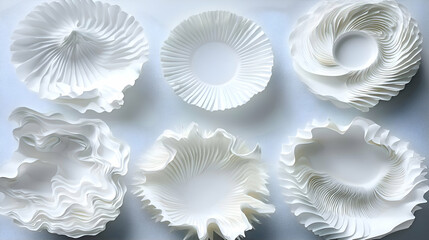 Aufkleber - Collection Of Unique White Paper Plates With Various Textures And Shapes On A Light Background