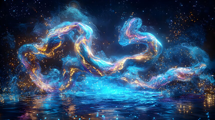 Poster - Colorful Abstract Light Patterns Reflecting on Water Surface in a Mystical Night Scene