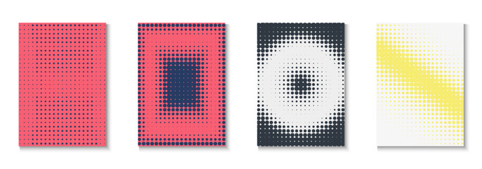 Book Background Set. Summer Circles With Modern Art. Futuristic Elements On Flat Page. Music Flyer. Minimalist Dot Poster. Geometric Halftone Cover. Trendy Book Background