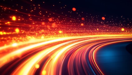 Fototapete - Brilliantly glowing trails of light streaming in a captivating swirl on a dark smooth surface : Generative AI
