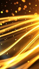 Poster - Golden waves of light illuminate the dark background with shimmering particles in motion