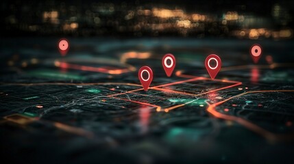 Poster - GPS Map Navigation  Red Location Pins on City Map