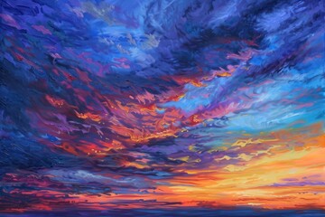 Poster - Vibrant sunset over mountains showcasing a breathtaking gradient of colors in the sky during twilight hours