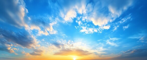 Poster - Gorgeous sky at sunset with fluffy clouds reflecting beautiful hues and light : Generative AI
