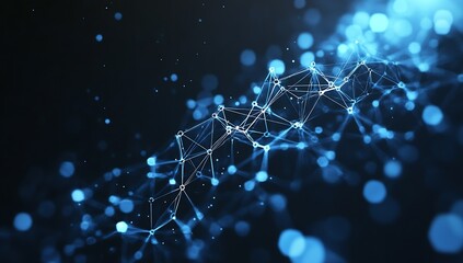Leinwandbilder - Abstract digital representation of interconnected nodes and glowing lights in a stunning blue color scheme : Generative AI
