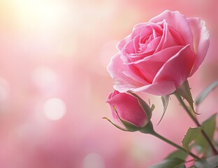 Fototapete - Delicate pink rose blossoms with soft blurred background creating a romantic and dreamy atmosphere : Generative AI