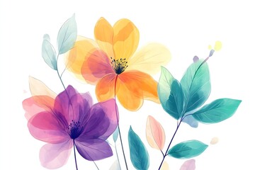 Poster - Delicate watercolor depiction of vibrant hibiscus flowers with soft leafy accents in a gentle composition : Generative AI