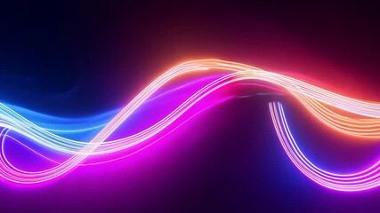 Poster - Abstract Neon Light Streaks Wave Motion - 4K.