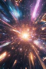 Wall Mural - stunning abstract hyperspace jump through a cosmic wormhole with colorful light rays.