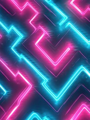 Poster - seamless neon maze pattern with glowing pink and cyan lines for futuristic backgrounds and digital a