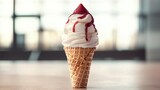 Delicious Soft Serve Yogurt Ice Cream Cone with Berry Topping