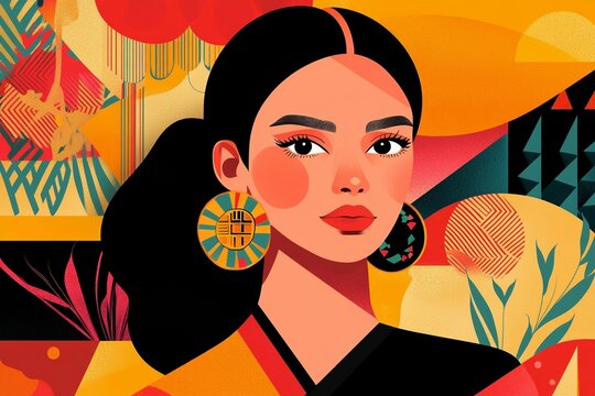 Woman portrait on geometric background in illsutration