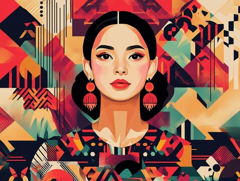 Woman portrait on geometric background in illsutration